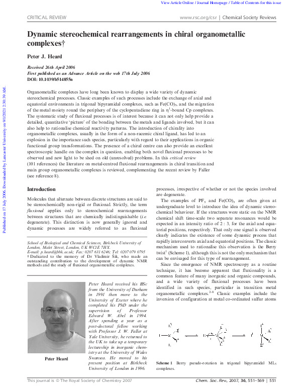 Dynamic stereochemical rearrangements in chiral organometallic complexes