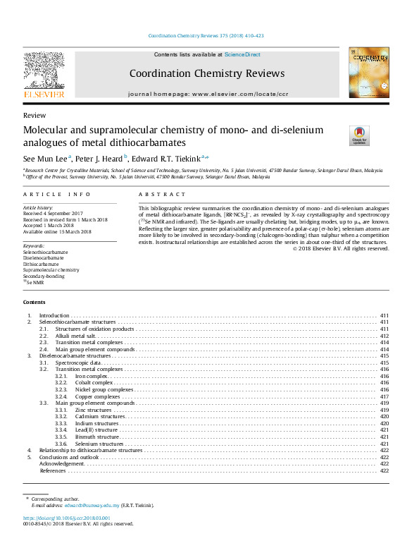 Molecular and supramolecular chemistry of mono- and di-selenium analogues of metal dithiocarbamates